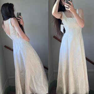 Vintage 90s Ivory White Metallic Formal Prom Homecoming Gown Dress Size 5/6